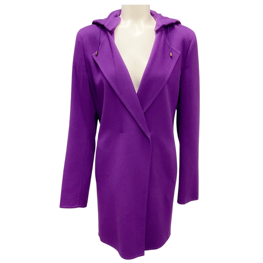 AKRIS PURPLE HOODED WOOL COAT